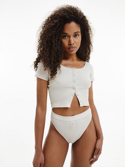 Calvin Klein Ruhák HU721406 | Calvin Klein Ribbed Lounge Cropped Női Póló Fehér